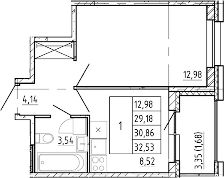 1-комнатная квартира 29.18 м², 8/12 эт., ЖК «Полис Новоселье»